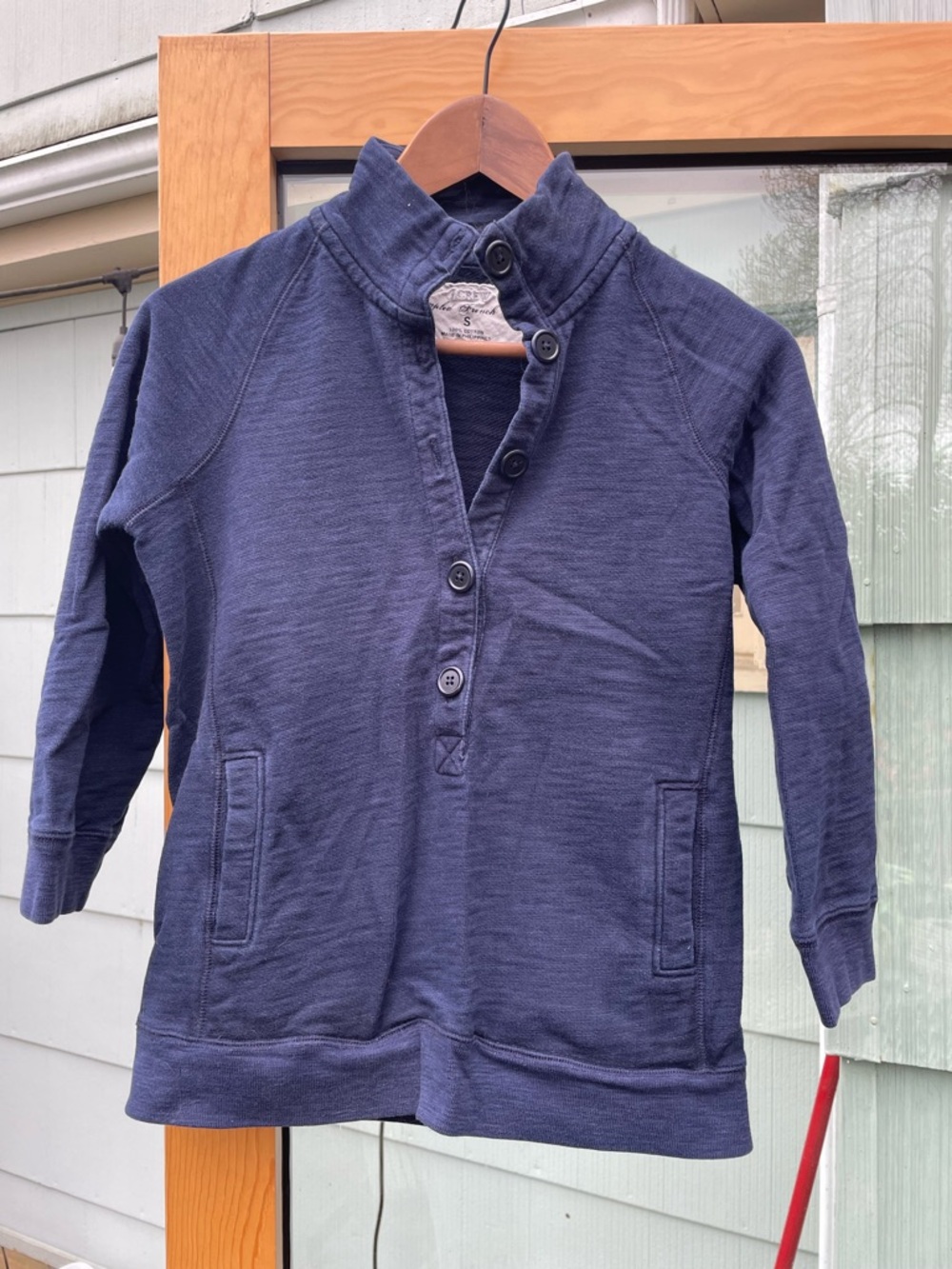 J. Crew Navy Button V‑Neck Pullover Sweatshirt